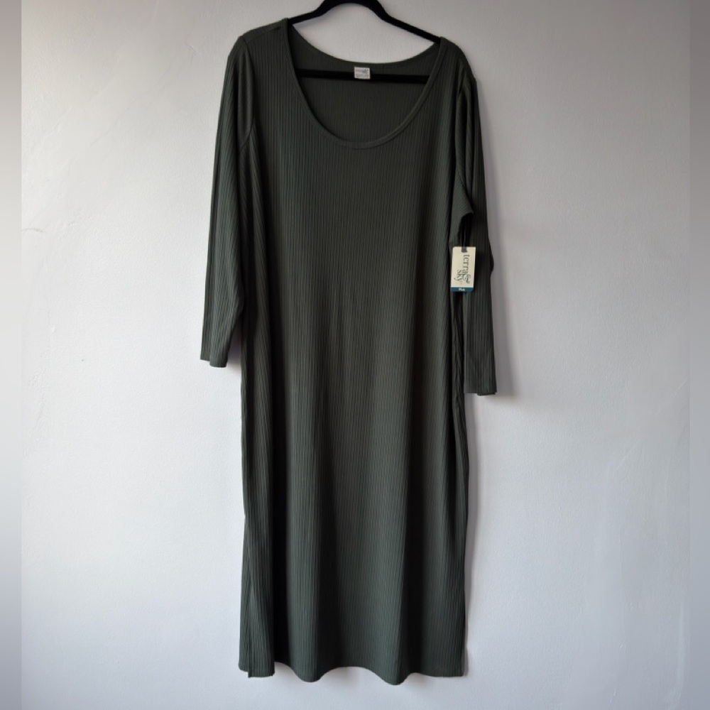 Terra & Sky Olive Long Sleeve Midi Dress